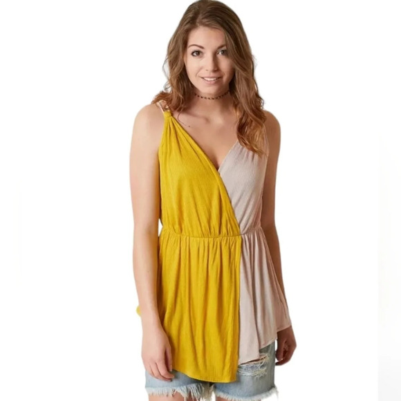 Free People Tops - Free People Last Night Strappy Color Block Tank Top Size Small Sunglow Color